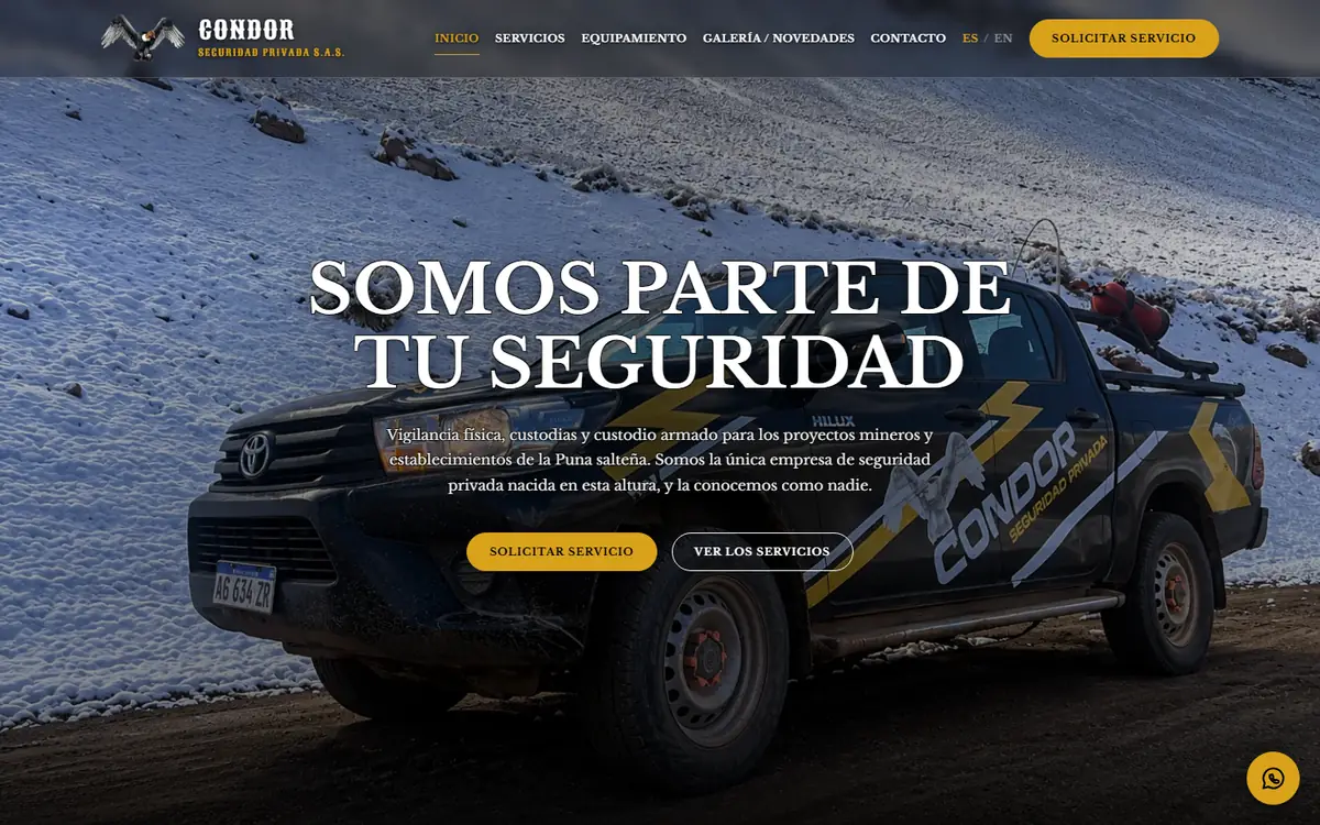 Captura del sitio de Condor Seguridad
